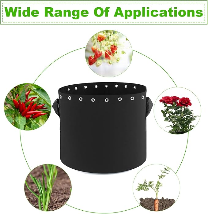 3 Gallon Plant Grow Bags 5-Packs with Holes,Thichkened Non-Woven Aeration Fabric Pots with Handles - Reinforced Weight Capacity