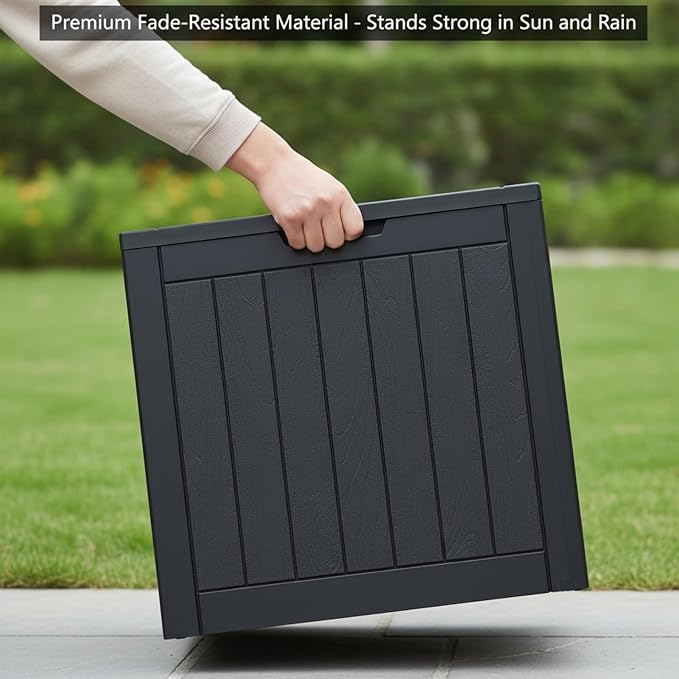 30 Gallon Resin Deck Box with Lockable Lid - Outdoor Waterproof Storage for Patio Furniture, Garden Tools, Cushions & Pool Accessories, Wood Grain Design, All-Weather Durable (Black, 1 Pack)