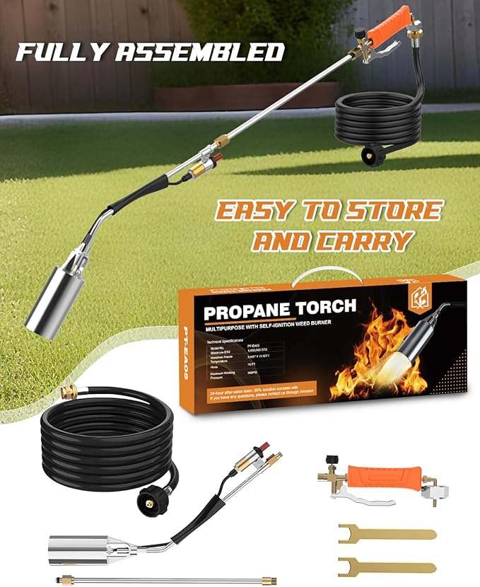 Propane Torch Weed Burner Kit, High Output with Long/Short Mode, 11.5FT Hose Heavy Duty Blow Torch Flamethrower with Self Igniter and Turbo Trigger for Weeding, Roofing, Melting Ice, BBQ