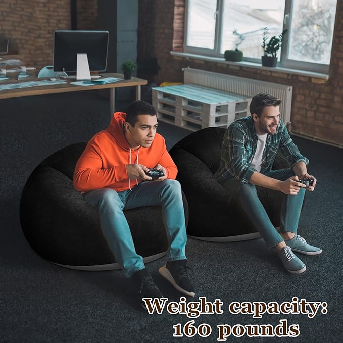 Realspring Inflatable Bean Bag Chairs Outdoor Blow up Camping Chairs Inflatable Lazy Sofa Folding Portable Bean Bag Loungers Couch for Movie Night(Black,12 Pcs)