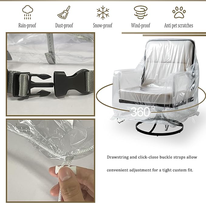 Outdoor Waterproof Swivel Lounge Chair Cover – Heavy-Duty Transparent PVC Protection (2-Pack, 30” W x 34” D x 38” H) for Pet Families Outdoor Furniture