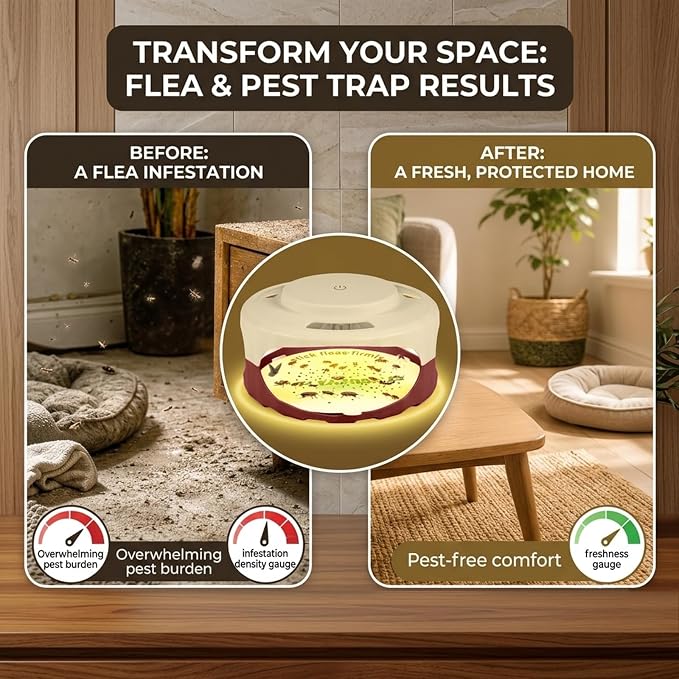 4 Pack Flea Traps for Inside Your Home,Type-C Powered Flea Trap Indoor with Dual Light 30 LED Lights, Indoor Flea Control Device & Bug Light Trap,16 Sticky Pads Refills for Bed&Living Room