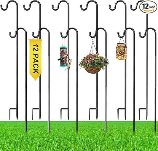 12 Pcs 35 Inch Shepherds Hook for Outdoor Adjustable Bird Feeder Pole Metal Steel Shepard Hooks for Hummingbird Stand Feeder Pole for Garden Plant, Lantern, Hanging Wedding Decor