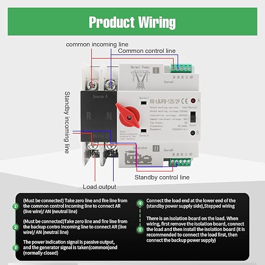 2P 100A Dual Power Automatic Transfer Switch 220V Generator Changeover Switch Tools Dual Power Transfer Switch Din Rail Mounting Type 50HZ/60HZ