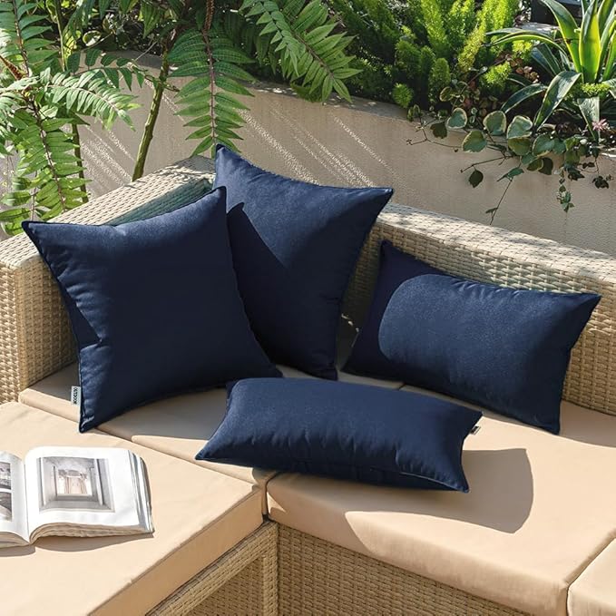 MIULEE Pack of 2 Decorative Outdoor Waterproof Pillow Covers Rectangular Garden Cushion Sham Throw Pillowcase Summer Shell for Patio Tent Couch 12x20 Inch Dark Blue