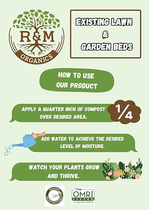 R&M Organics Premium Organic Compost; for Vegetables, Flowers, Plants, and Lawns - All Purpose Fertilizer - Moisture Retention - Low Odor - 10-Pound Bag