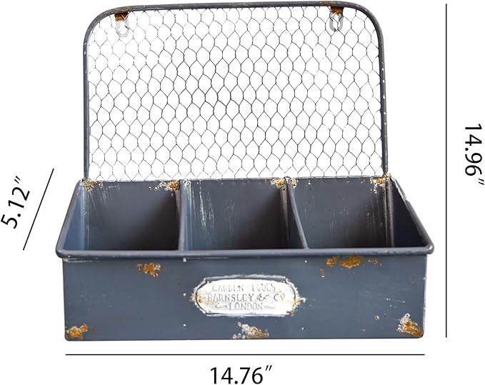 Vintage Blue Metal Hanging Flower Pot, Rustic Wall Planter with 3 Compartments, Farmhouse Plants Holder for Succulents Tubs, Garden Railing Fence Patio Yard Outdoor Decor