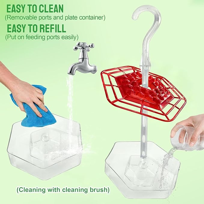 Hummingbird Feeder for Outdoors Bee-Proof & Leak-Proof - 30 Feeding Ports Saucer Style, Drip-Free, Easy to Clean and Refill, Attract Humming Birds Feeder Plastic with Ant Moat & Hook (2 Pcs, Red)