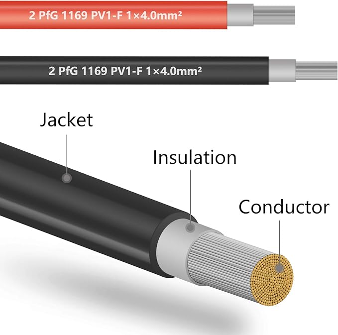 10FT Black + Red 12AWG(4mm²) Solar Panel Extension Cable Wire, Solar Adaptor Cable with Female and Male Connector - Set of 2