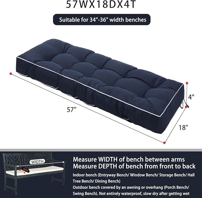 3 Seat 57 Inches Outdoor Porch Swing Cushions,Water-Resistant Tufted Patio Swing Replacement Cushions