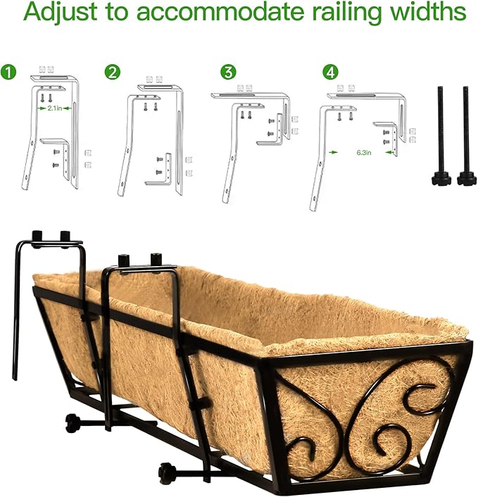 Y&M 30 Inch Butterfly Window Box Planter. Railing Planters for Outdoor Plants, Over the Railing Planter Boxes & Wall Mount, Rust-Resistant Steel with Coco Coir Liner for Balcony, Deck - 2 PCS