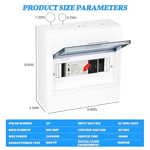 100A Automatic Transfer Switch,110V Millisecond Level Dual Power Automatic Transfer Switch, Generator Transfer Switch, with Metal Distribution Box