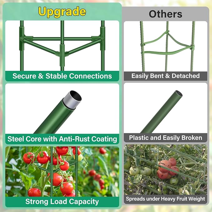 Legigo 6 Pack 65 Inch Tomato Cage for Garden, Heavy-Duty Tomato Trellis Plant Support Stakes, Adjustable Garden Trellis Plant Cage for Climbing Plants Peppers Outdoor Raised Garden Bed and Vegetables