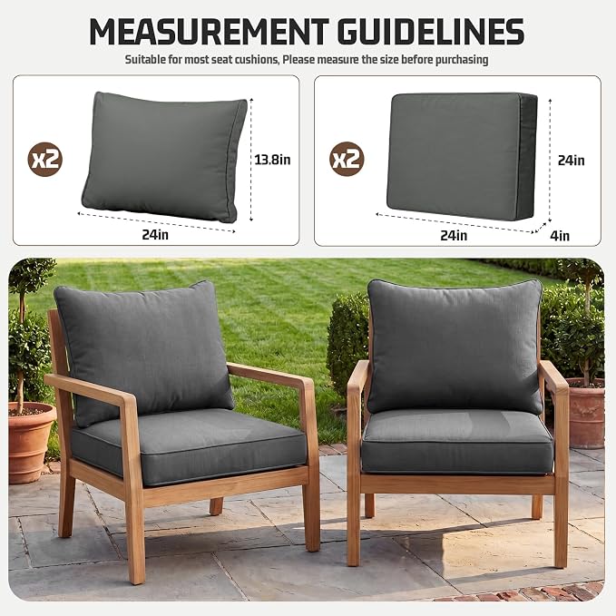 4pcs Outdoor patio cushion covers replacement, 24" zippered outdoor cushion covers waterproof, UV Resistant & Washable patio furniture cushion covers waterproof for Patio Sectional, Lght Grayi
