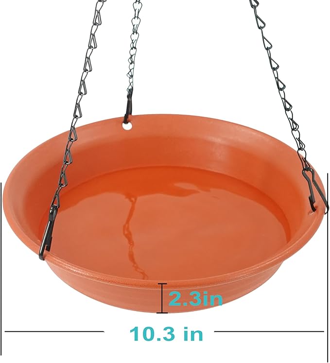 VUWEZ Hanging Bird Bath, Hanging Bird Water Feeder for Outdoors, Feeder Bowl, 1 Pack Birdbath Tray Accessories for Outside, Plastic Birdbaths Tray for Garden Patio Decoration (10", Terra Cotta)