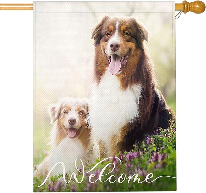 Mugod Lovely Dogs House Flag 28x40 Inch Double Sided Outside, Dog Sitting on Grass Party Holiday Burlap Yard Garden Outdoor Decoration