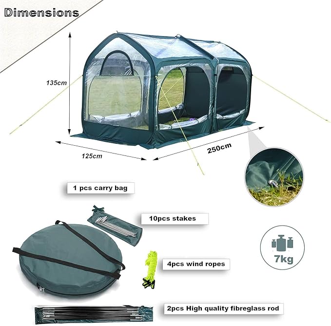 porayhut Pop Up Greenhouse Cover Flower House Mini Gardening Plant Flower Sunshine Room,Backyard PVC Cover for Cold Frost Protector Gardening Plants（98''Long Tunnel Greenhouse Tent ）