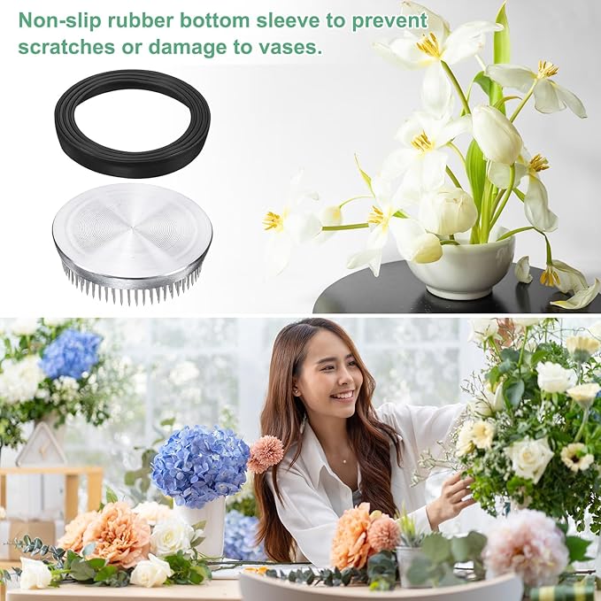 M METERXITY 2-Pack Flower Frog 3.15" Round Steel Floral Arranger Pins Ikebana Holder W Rubber Base for Flower Arrangements/Craft Plant/Home Decor, Floral Kenzan Fixed Tool [1.1cm Pins]