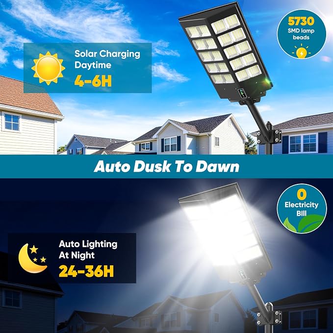 26" Large Solar Street Lights Outdoor Waterproof - 9000W 120000LM Solar Powered Parking Lot Light Dusk to Dawn,Motion Sensor Commercial LED Solar Flood Lights Remote Control for Outside