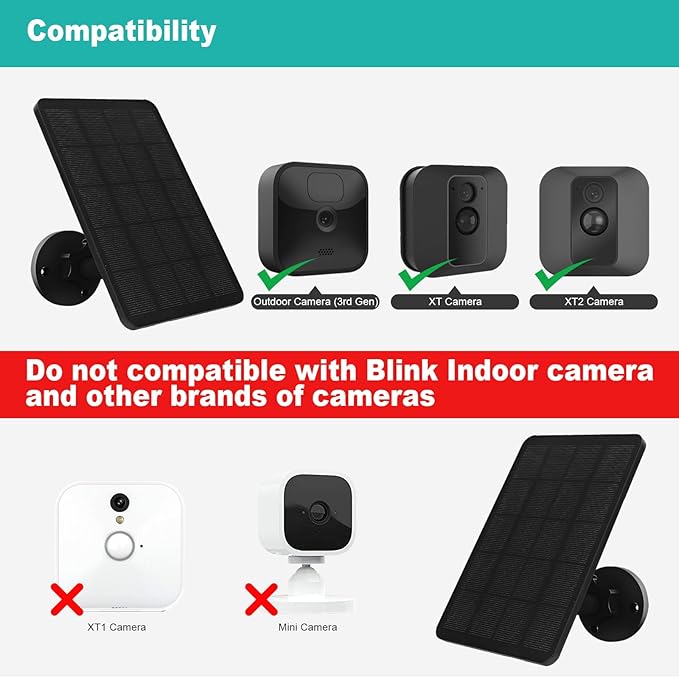Solar Panel for Blink Camera, 4W Solar Panel Compatible with Blink Outdoor 3 (3rd Gen), XT XT2 Camera, Solar Charger for Camera with Adjustable Mount, 13.12ft Charge Cable, IP65 Waterproof, 2 Pack
