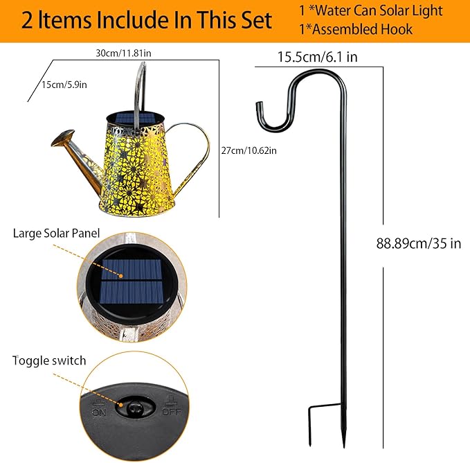 VOOKRY Watering Can with Lights, Large Hanging Solar Lights Outdoor Waterproof, Decorative Retro Metal Solar Garden Decor for Outside Patio Yard Porch Lawn, Gifts for Women Mom Grandma Mother's Day