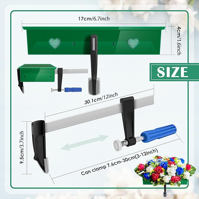 2 Pack Headstone Flower Saddle, Adjustable Cemetery Floral Holder for 3"-8" Graves, Wind-Resistant&Non-Slip Grip Tombstone Saddle, DIY Memorial Decorations for Memorial Day Mother's Day & Father's Day