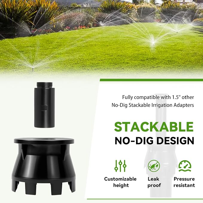 1.5" Pop-Up Sprinkler Riser Extension - 12 Pcs Stackable Irrigation Adapter Enhanced Sprinkler Riser Height & Precision for Pop-Up Sprinkler Alignment - Lawn Sprinkler Riser Extension Component