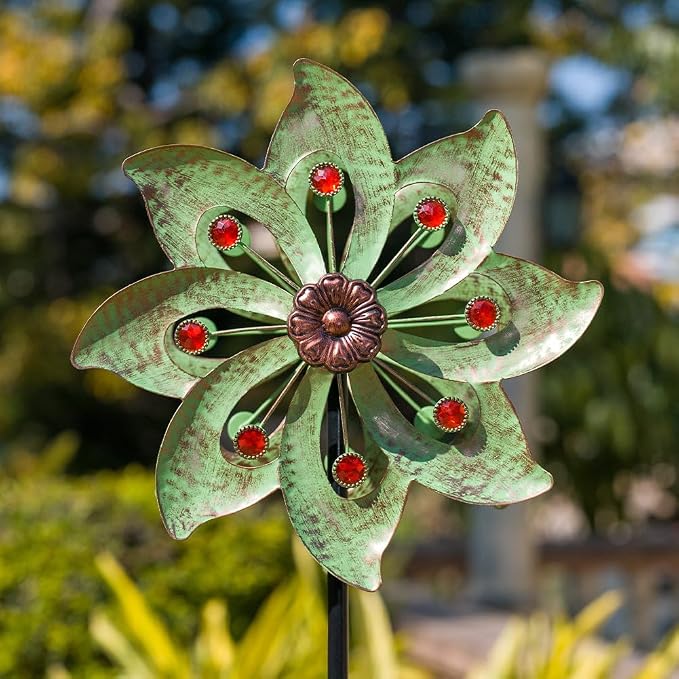 Stargarden Outdoor Wind Spinner-Double Wind Sculpture 63 * 13" Metal Windmill for Garden Patio Yard Decor -Green