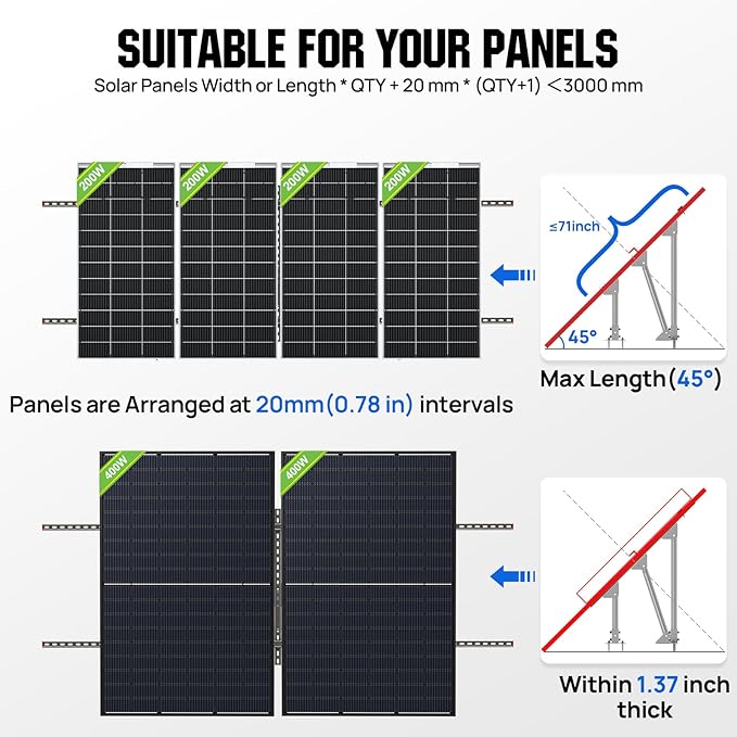 ECO-WORTHY Upgraded Solar Ground Mount Adjustable Multi-Pieces Solar Panel Mounting Brackets Kit System for 4pcs 200W/3pcs 300W/2pcs 400W Solar Panels for Ground,Open Space, Cabins and Backyard Sheds