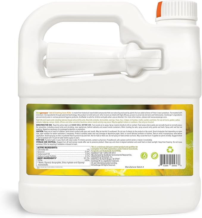 EcoVenger® Ant and Insect Killer 64 oz | Citrus Scent | Fast Kills House Ants Fire Ants | Residual Deterrence | Treats Nest | Plant-Based Child and Pet Safe