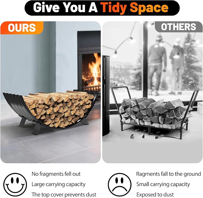 Metal Firewood Rack Outdoor By Fire Pit/Steel Logs Storage Indoor Beside Fireplace-with Metal Legs,Rustproof,Durable & Stylish Firewood Holder (Sector, 40 Inches Diameter)