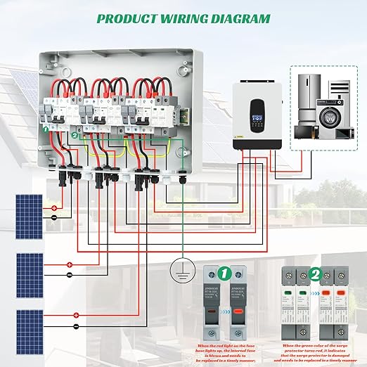 3 in 3 Out Solar Combiner Box,PV Combiner Box with 20A PV Fuse,DC 20A Circuit Breaker and Surge Protector,IP65 Solar Disconnect Switch Box for Indoor Outdoor Solar Panel System (3 in 3 Out 20A 500V)