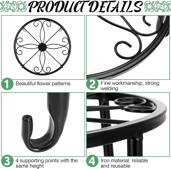 Maitys 12 Pack Metal Plant Stands Outdoor Indoor Heavy Duty Flower Potted Holder Anti-Rust Plant Pot Shelf Round Flower Display Rack for Porch Garden(Curved Leg,Black)