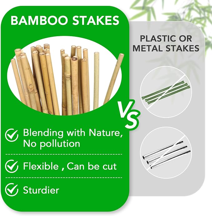 SWANGSA 75 Pack 4ft Garden Bamboo Stakes for Plant Support, Garden Poles for Tomatoes, Beans, Flowers, Potted, Indoor and Outdoor Climbing Plants