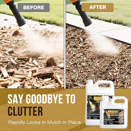 Mulch Glue for Landscaping,Rock Glue,Non-Toxic Mulch Anchor Binder,Long-Lasting Landscape Binder for Landscaping Pea Gravel,Wood Chips& More,for Paths,Patios&Garden Borders (1 Gallon) | Weatherproof non-toxic glue for mulch, gravel, pebbles & pine stra...