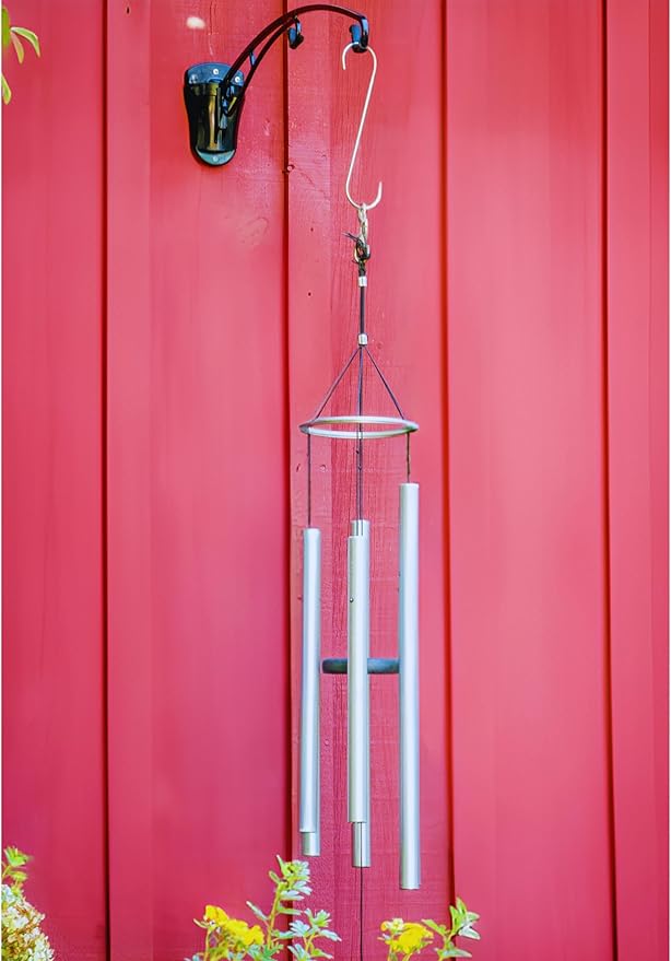 BirdsUP Hanging Bracket for Bird Feeders, Planters, Chimes, Heavy-Duty, Holds up to 25 lbs, 2 Hooks with Rubber Bumpers, Black, Screws Included