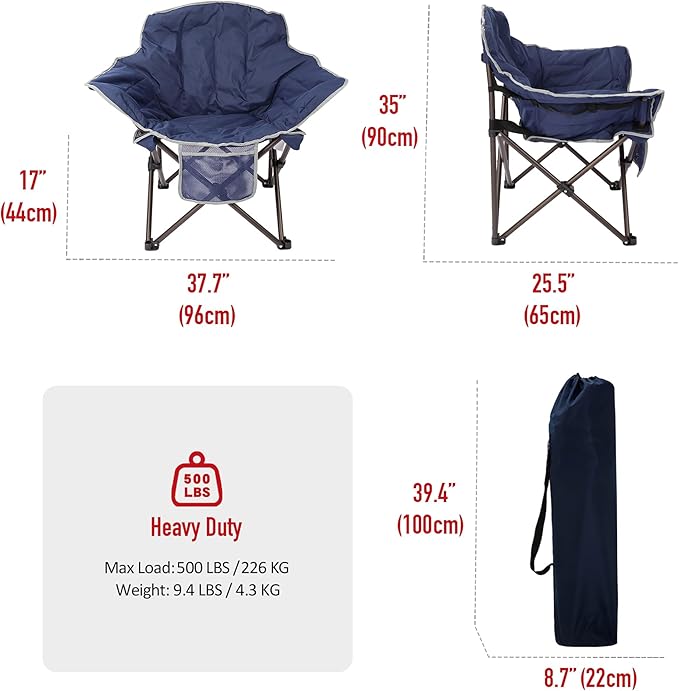 SUNNYFEEL Oversized Camping Chair Heavy Duty Folding Moon Chair Large Sofa Chair for Adults 500 LBS Portable Camp Lawn Chair with Storage Bag for Beach, Trip, Lawn, Outdoor Camp for Adults & Carry Bag
