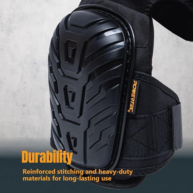 POWERTEC Safety Knee Pads for Men and Women Knee Support with Adjustable Thigh Straps Heavy Duty Shell Soft Foam and Thick Gel Cushion for Work, Construction, Flooring, Roofing (71879V)