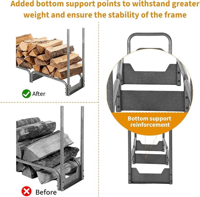 PeakPursuit 4FT Firewood Rack with 600d Oxford Waterproof Cover, Heavy Duty Indoor/Outdoor Steel Log Storage Rack - Wood Pile Holder Stacker Organizer for Fireplace, Patio, Fire Pit, Backyard