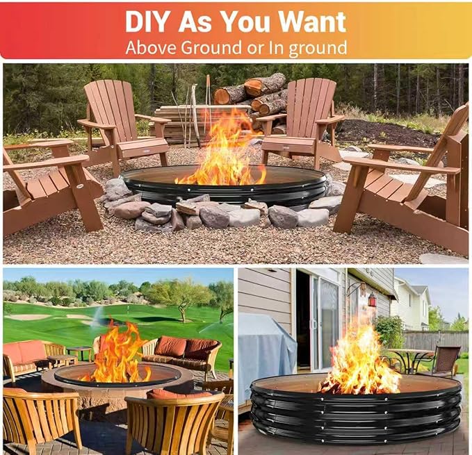 72" Extra Large Fire Pit Ring – Outdoor Wood Burning Fire Pit with 12'' Deep for Large Group Backyard Gatherings – Heavy Duty Galvanized Steel with Heat-Resistant Coating for Patio, Camping & Bonfires
