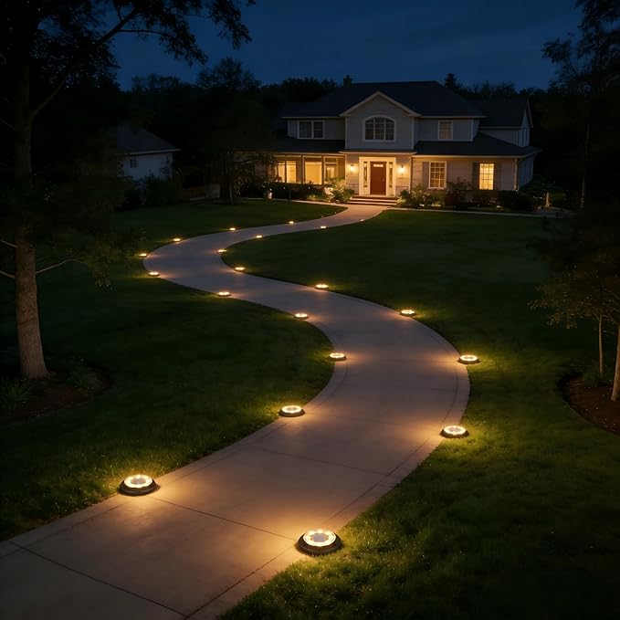 Flacchi Solar Lights Outdoor Waterproof - 2-in-1 Solar Powered Ground Lights Outdoor Solar Disk Light Landscape Light for Deck Step Patio Yard Pathway Walkway Driveway Garden (Warm White, 2 Pack)