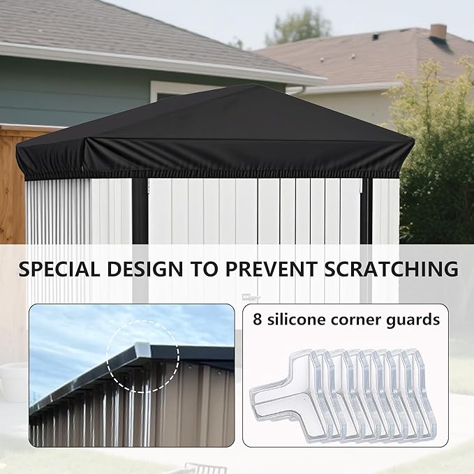 6x4 Ft Durable Slooping Roof Shelter Cover Pressure Rubberized Oxford Cloth, Sun, Dust, Rain and Leaf Resistant with 8 Silicone Protective Corners (Black)