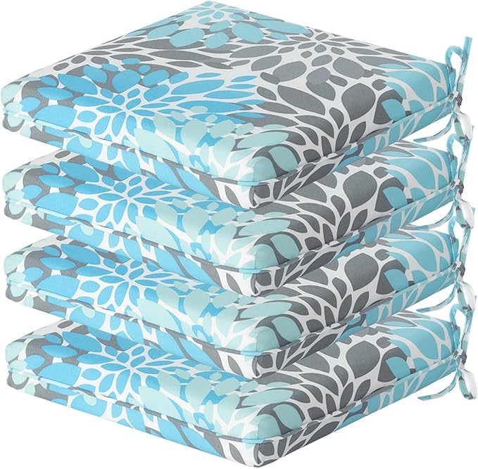 COZYVIDA Outdoor Chair Cushions Set of 4, 20"x20" Square Seat Pads with Tie Straps and YKK Zippers, 30D High-Density Foam, Water-Resistant Fabric,UV-Resistant 1000+ Hrs