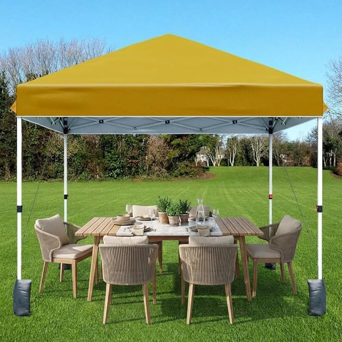 10x10ft Pop Up Canopy Tent, 90-Second One-Person Setup, Heavy Duty 500D Polyester Weather Resistant, Portable with Wheeled Bag, 8 Stakes & 4 Ropes for Camping, Beach, Partie