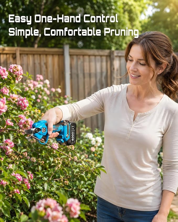 SEESII 2-in-1 Pole Pruning Shears 1.6'' Cut, 20V Electric Cordless Pole Pruner With 4.9-9 ft Telescopic Reach, LCD Display, 2 x 4.0Ah Batteries, Brushless Motor, SK5 Blade for Garden Tree Trimming