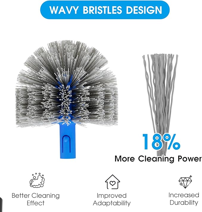 Upgraded Pool Brush Set - 20’’ 2-in-1 Heavy Duty Detachable Round Brush with Extra Side Brush for Cleaning Hard-to-Reach Corners, 9 FT Aluminum Extended Pool Pole with Hidden Hook Retriever