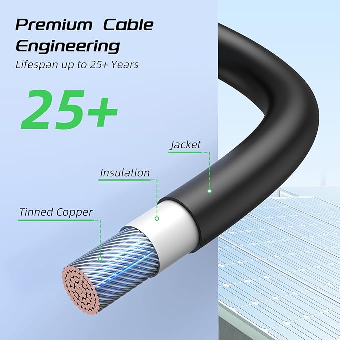 5Feet 10AWG Solar Panel Extension Cable, Bateria Power 10 Gauge 6mm² PV Wire with Female & Male Waterproof Connectors for RV, Photovoltaic Systems, Set of 2