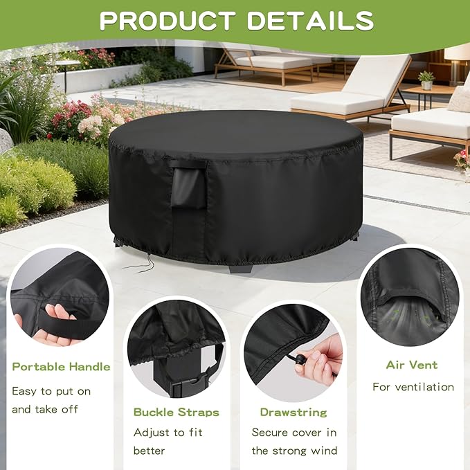 Outdoor Round Table Cover 36 Inch, Waterproof Patio Coffee Table Covers, Patio Small Round Furniture Cover - 36 x 18 Inch