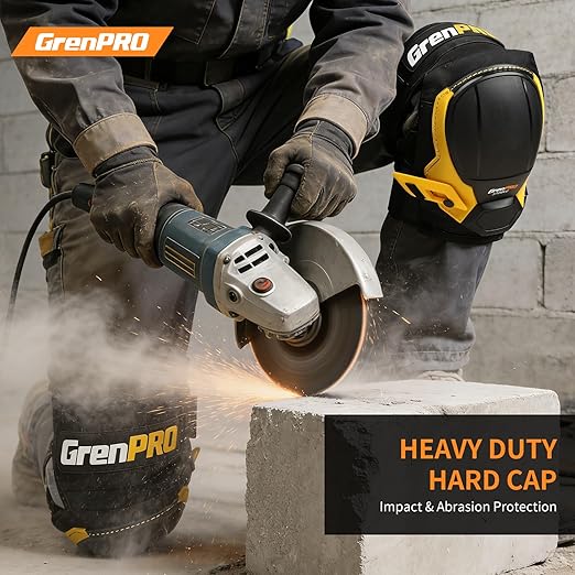 GRENPRO Black Knee Pads for Work - Heavy Duty EVA & Gel Support for Construction, Flooring, Gardening and Cleaning
