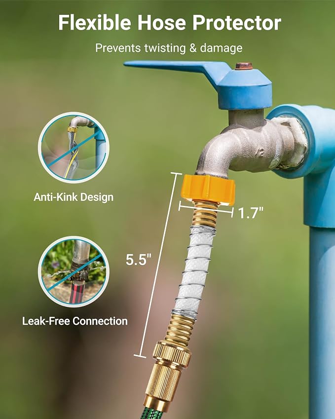 AQUA CREST Garden Hose Water Filter for Plants, Greatly Reduces Chlorine, Odor, Improve Plants Health, Ideal for Organic Gardening, Farming and Pets, 4 Pack with 2 Hose Protector